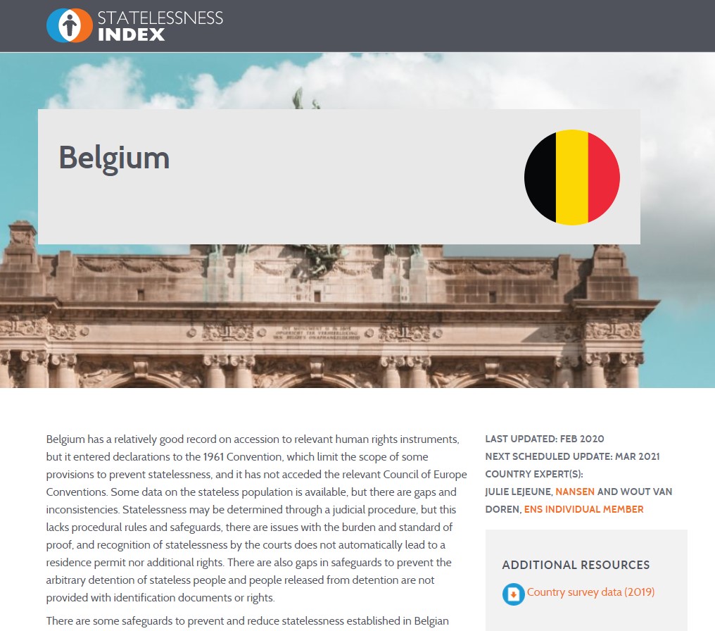 #StatelessnessINDEX profile page on Belgium